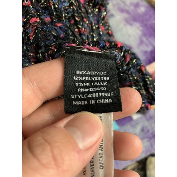 Como Black Womens Large Knit Sweater Size Large Metallic Pink Blue Wide Neck - Picture 3 of 7